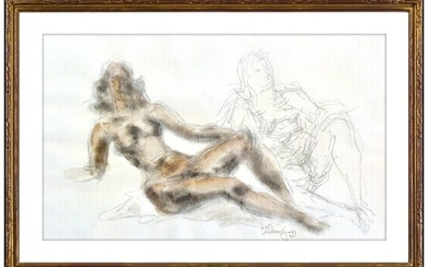 Chaim Gross Original Watercolor Painting Signed Female Figurative Framed Artwork