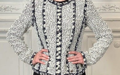 Chanel Navy And White Boucle Tweed Jacket