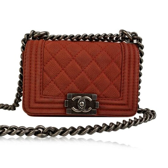 Chanel Red Quilted Caviar Leather Mini Boy Shoulder Bag