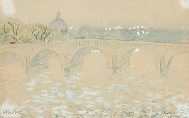 Charles Auguste HUMBERT (1891-1958), "Le Pont Neuf - Matin à Paris octobre 1911", Aquarelle et gouache