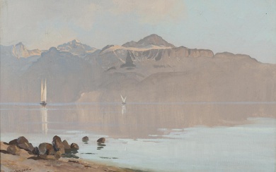 Charles PARISOD (1891-1943), "Bord du lac avec vue sur le Grammont", huile