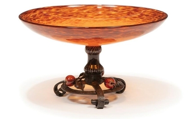 Charles Schneider Glass and Wrought Iron Compote
