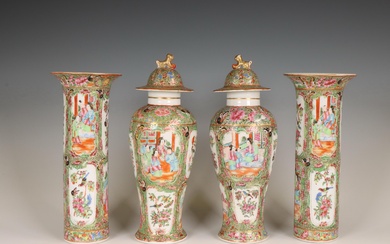 China, a four-piece Canton famille rose porcelain garniture, 19th century