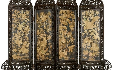 Chinese 4 Panel Floor Screen - Embroidered