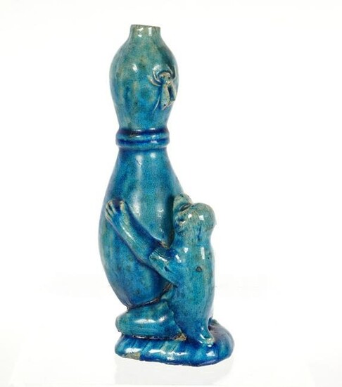 Chinese Blue Glaze Monkey with Vase
