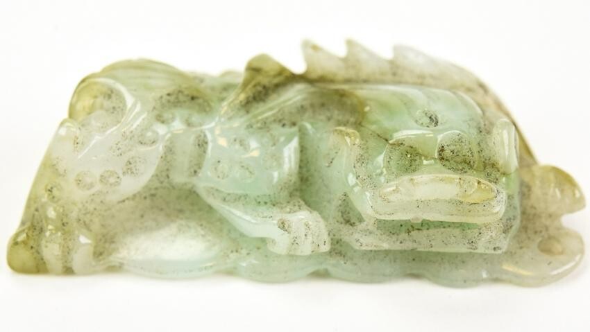 Chinese Carved Green Lavender Jade Dragon Pendant