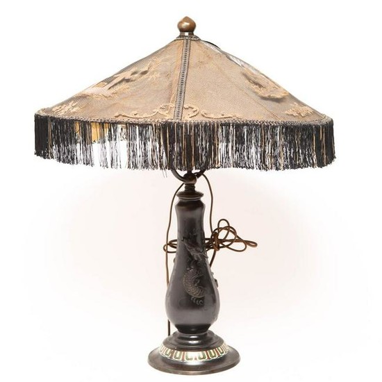 Chinese Dragon Etched Boudoir Lamp, 1920s