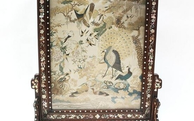 Chinese Embroidered Birds in Table Screen / Frame