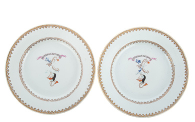 Chinese Export Armorial English Market Plates