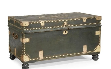 Chinese Export brass-bound leather trunk, first quarter