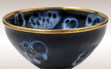 Chinese Jian Blue "Peacock Feather" Glazed Tea Bowl With Bronze Rim