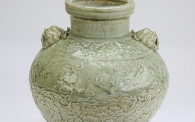 Chinese Longquan style jar with celadon glaze
