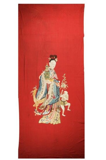 Chinese Red Ground Embroidery, Late 19th Century