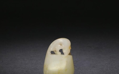 Chinese White Jade with Skin Carved Toggle, 18th