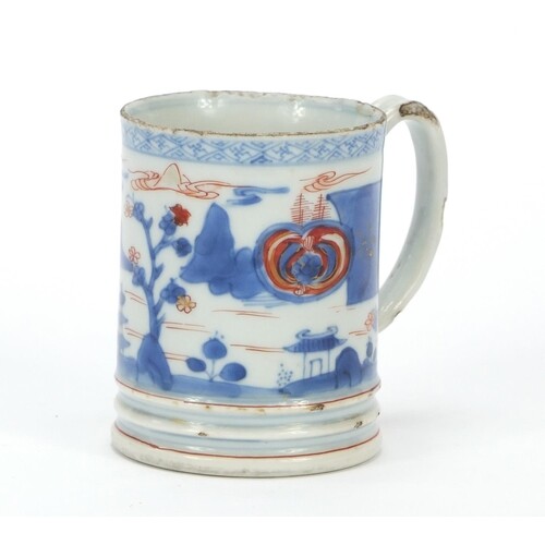 Chinese porcelain mug hand painted with a continuous landsca...