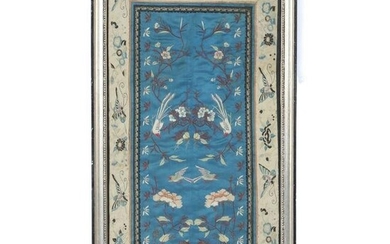 Chinese silk embroidered textile panel with birds on