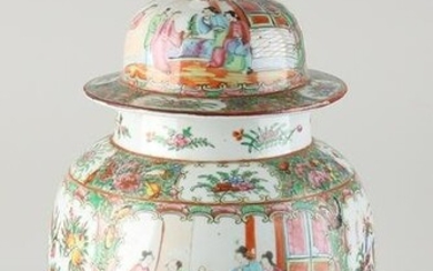 Chinese/Cantonese vase with lid, H 46 cm.