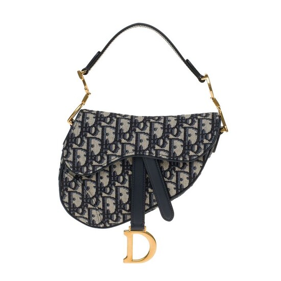 Christian Dior - Neuf -New : Mini Sac Saddle en toile Dior oblique bleue Handbag