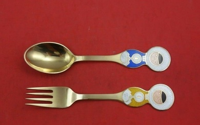 Christmas by A. Michelsen Sterling Silver Fork and Spoon Set 2pc 1969 Vermeil