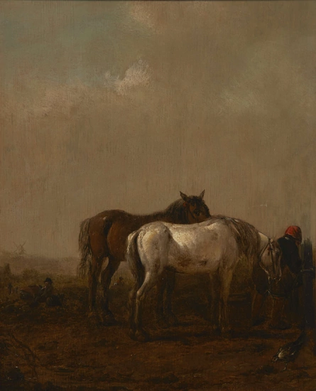 Circle of Philips Wouwerman, Dutch 1619-1668- Two horses in a...