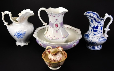 Collection Antique Porcelain Pitchers, Wash Basins
