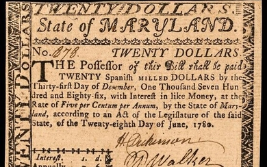 Colonial Note MD. Fully Signed June 28, 1780 $20