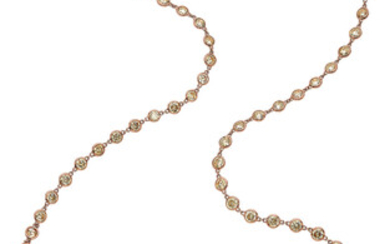 Colored Diamond, Rose Gold Necklace The necklace features full-cut...