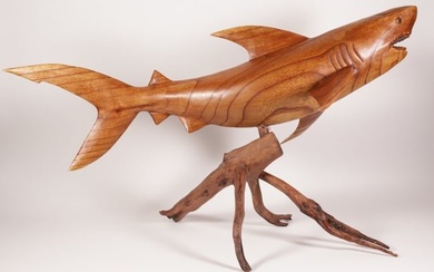 Contemporary Wood Carving of a Great White Shark