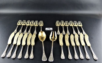 Cutlery set, Fish cutlery, 26 pieces (1) - .800 silver - Alphonse Debain, Maison Puiforcat - France - Early 20th century