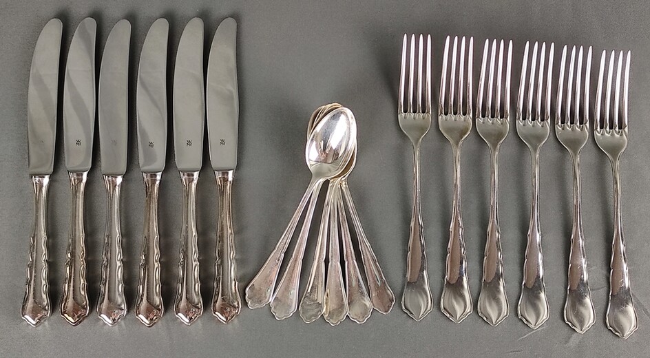 Cutlery set for 6 persons, "Chippendale" finials, consisting of 6 dinner forks, 6 dinner knives and