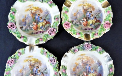 DRESDEN Germany Four Porcelain Ashtray roses hand painted