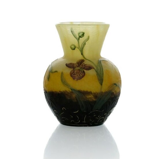 Daum, a pate de verre enamelled glass vase, should