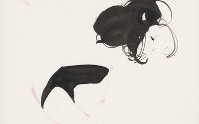 David Downton, British 1959- Fashion illustration, 2005; ink and gouache on paper, signed and dated lower right '05', 31 x 31 cm (ARR) Note: these works were commissioned by jewellery designer Theo Fennell for an advertising campaign in 2005 and...