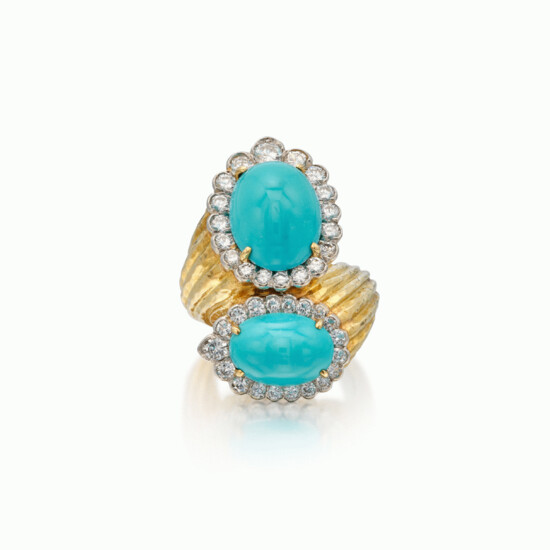 David Webb Gold, Turquoise and Diamond Ring