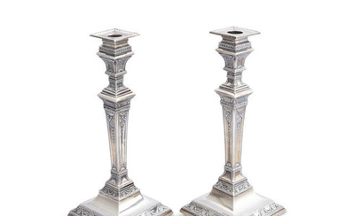 Description A PAIR OF LATE VICTORIAN SILVER TABLE CANDLESTICKS,...
