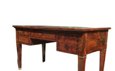 Desk, Kneehole desk, Writing table - Directoire - Leather, Mahogany - 19th century