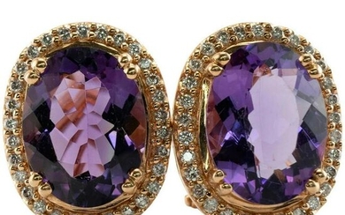 Diamond Amethyst Earrings 18K Rose Gold Omega Locks