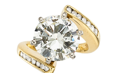 Diamond, Gold Ring Stones: Round brilliant-cut diamond weighing 4.23...