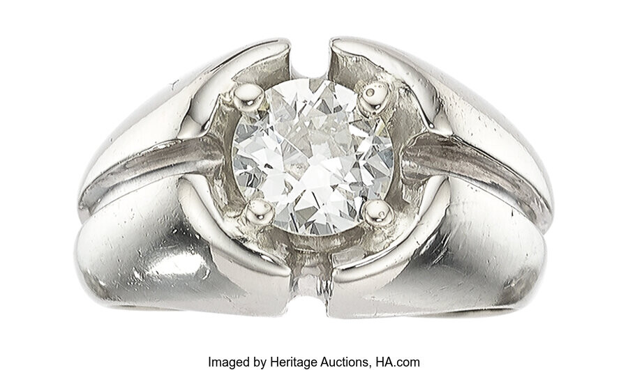 Diamond, White Gold Ring Stones: European-cut diamond weighing 1.44...