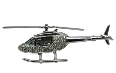 Diamond & Aquamarine 18ct White Gold Helicopter Brooch