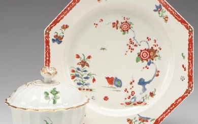 Dr. Wall Worcester Soft Paste Porcelain Kakiemon Plate and Covered Bowl, 18th C.