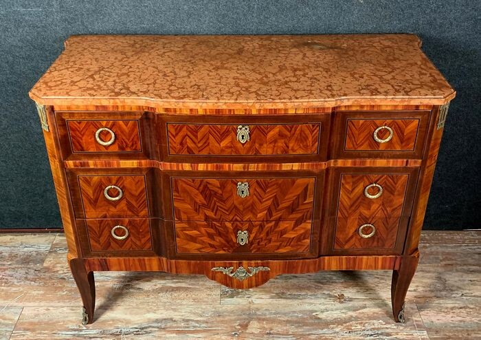 Dresser - Transition style - Marble, Tulipwood, In precious wood marquetry - 19th century