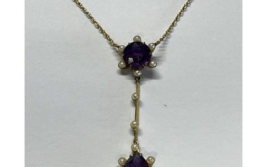 EARLY 20TH CENTURY GOLD PEARL & AMETHYST SET PENDANT, THE CI...