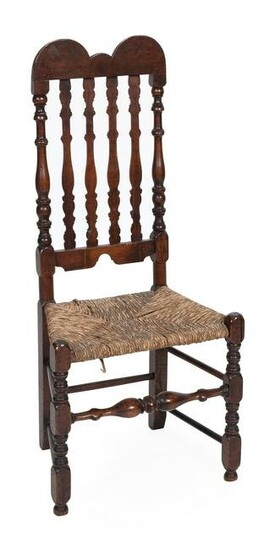 EARLY BANNISTER-BACK RUSH-SEAT CHAIR 18th Century Back