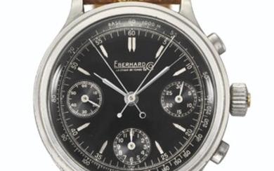 EBERHARD & CO. A VERY RARE AND HIGLY ATTRACTIVE STAINLESS STEEL SPLIT SECONDS CHRONOGRAPH WRISTWATCH WITH START/STOP/LOCK DEVICE