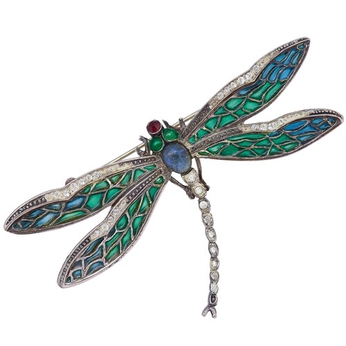 ENAMEL DRAGONFLY BROOCH, the wings and part body decorated w...