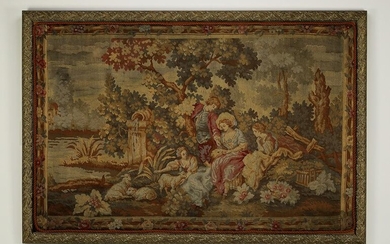 Early 19th c. framed Aubusson style woven tapestry