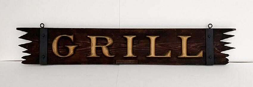 Early Adirondack "Grill" Wood Trade Sign, c 1915