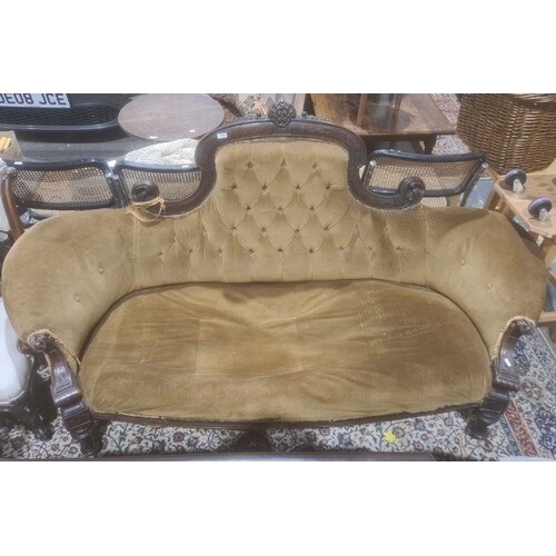 Early Victorian sofa with mahogany carved show frame, turned...