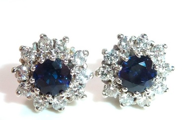Earrings - 14 kt. White gold Diamond (Natural) - Sapphire